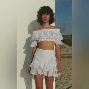 Charo Ruiz Fera Elegante White Lace Trim Skirt Set